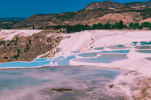 Turkooise Kleur Weergave Van Pamukkale Kasteel Van Katoen Populair Bij — Stockfoto