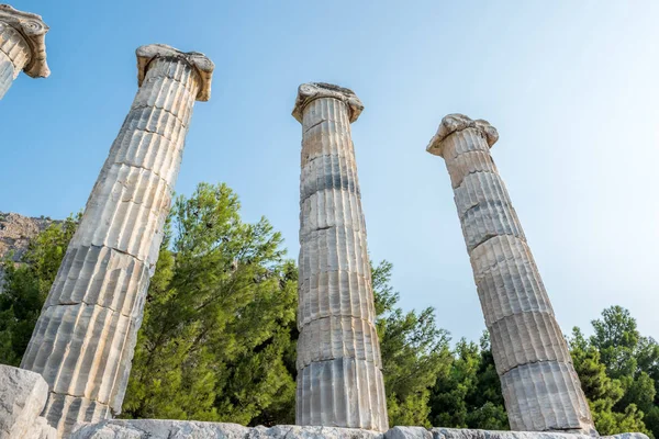 Columnas Mármol Templo Atenea Ciudad Griega Antigua Priene Soke Aydin —  Fotos de Stock