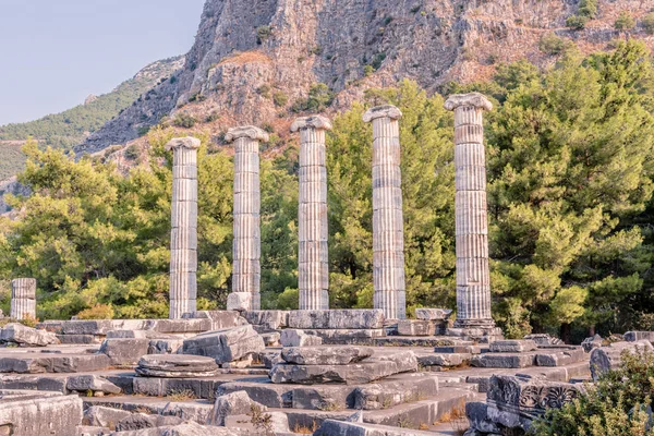 Marmurowe Kolumny Świątyni Ateny Starożytnego Greckiego Miasta Priene Soke Aydin — Zdjęcie stockowe