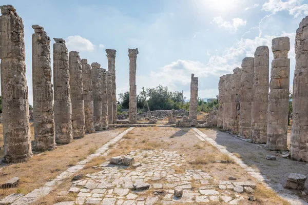 Con Cielo Azul Columnas Mármol Del Templo Zeus Uzuncaburc Antigua —  Fotos de Stock