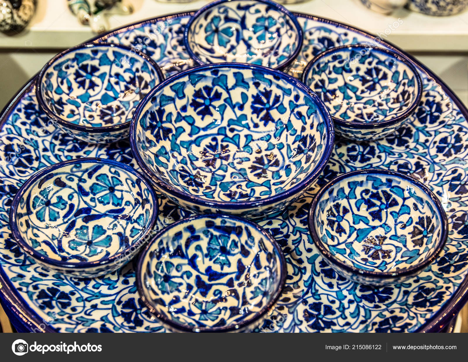 Collection Traditional Turkish Ceramic Bowls Plates