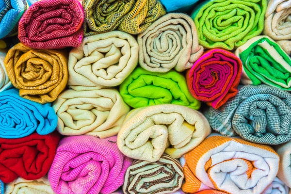 Sammansatt Rulle Formade Staplade Traditionella Färgglada Silke Cashmere Slöja Eller — Stockfoto