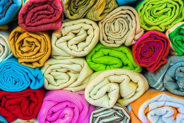 Sammansatt Rulle Formade Staplade Traditionella Färgglada Silke Cashmere Slöja Eller — Stockfoto