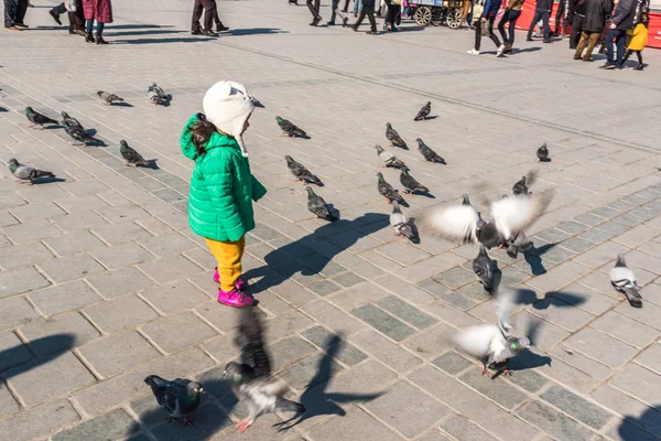 Istanbul Turcja Grudnia 2016 Niezidentyfikowany Dzieci Karmić Gołębie Nowy Meczet — Zdjęcie stockowe