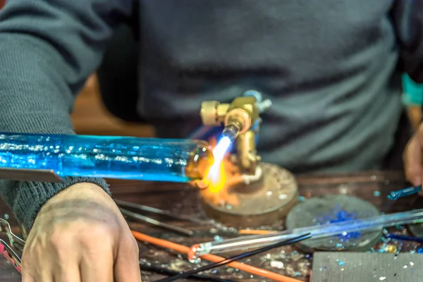 Hands Handicrafts Man Making Glass Subject Fair Crafts Glass Maker — Stock Photo, Image