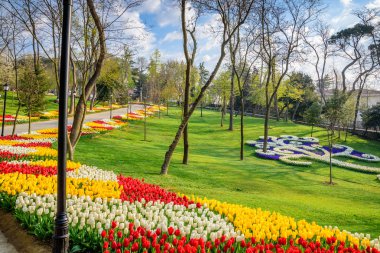 Emirgan Parkı, Sarıyer semtinde yer alan tarihi bir kent parkı geleneksel Lale Festivali. Turistler ve yerliler için ziyaret edin ve zaman harcamak. Istanbul, Türkiye