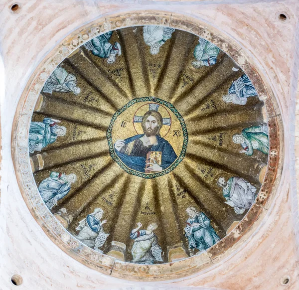 Viiew Centralnej Kopuły Kościoła Pammakaristos Przedstawiające Pantokratora Jezusa Apostołów Fethiye — Zdjęcie stockowe