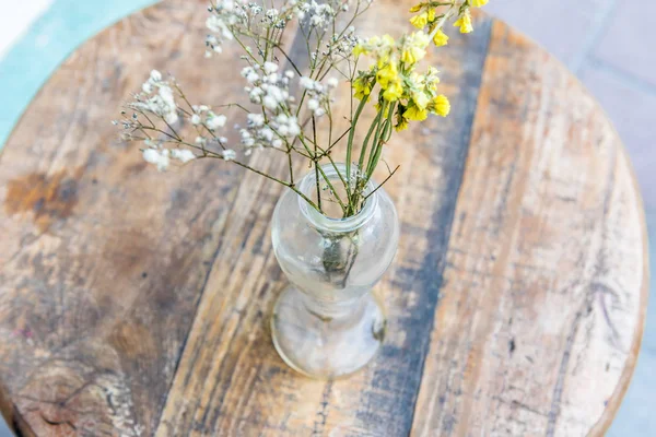 Soft Retro View Flower Vase Wood Table Still Life Unidentified — стоковое фото