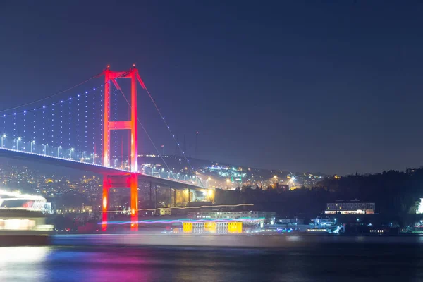 Vista Noturna Julho Ponte Dos Mártires Ponte Não Oficial Bósforo — Fotografia de Stock