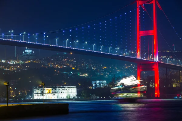 Night View July Martyrs Bridge Unofficially Bosphorus Bridge Also Called — Stock Photo, Image