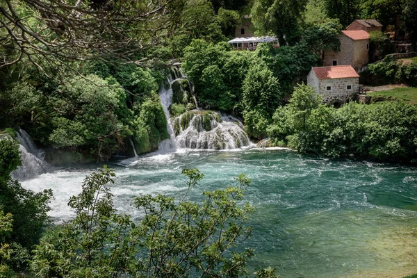 Luchtfoto Van Waterval Skradinski Buk Krka National Park Één Van — Stockfoto