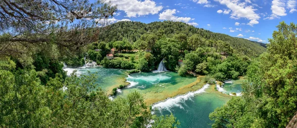 Panorámás Légi Felvétel Vízesés Skradinski Buk Krka Nemzeti Parkban Horvát — Stock Fotó