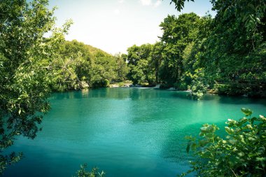 Göl yeşil yeşillik içinde Milli Park Krka, Sibenik, Hırvatistan'daki Hırvat milli parkları zemin üzerine