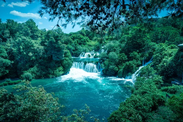 Панорамний Вид Водоспадом Національний Парк Крка Один Хорватська Національних Парків — стокове фото