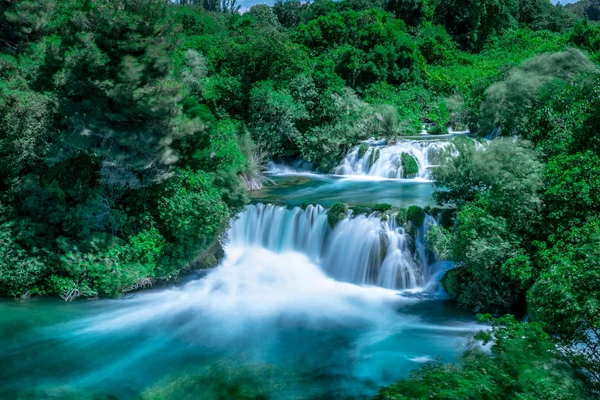 Longa Exposição Cachoeira Parque Nacional Krka Dos Parques Nacionais Croatas — Fotografia de Stock