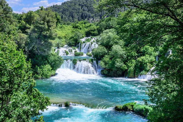 Vista Panorâmica Cachoeira Parque Nacional Krka Dos Parques Nacionais Croatas — Fotografia de Stock