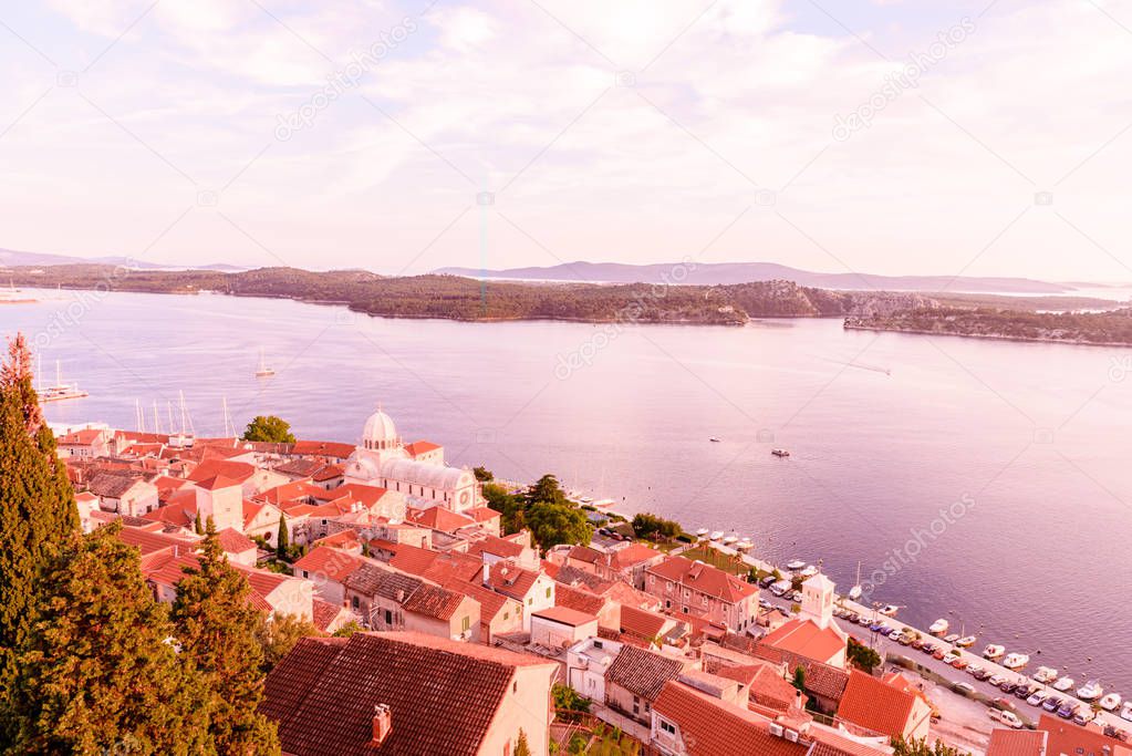 Aerial top day view of St James cathedral in Sibenik,Croatia.