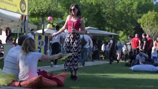 Istanbul Turkey May 2017 Unidentified Woman Dancing Alone Garden Party — Stock Video