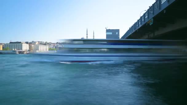 Time Lapse Van Bosporus Galata Brug Nieuwe Moskee Eminonu District — Stockvideo