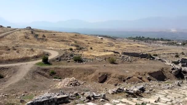 Vista Das Ruínas Antigas Hierápolis Pamukkale Turquia Património Mundial Agosto — Vídeo de Stock