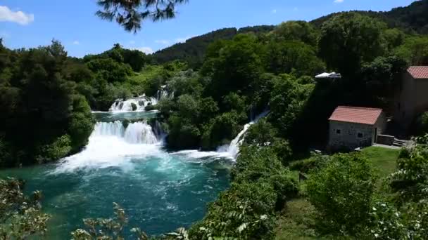 Letecký Pohled Vodopád Krka Národní Park Jeden Nejznámějších Národních Parků — Stock video