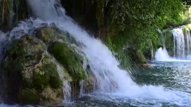 在克尔卡国家公园的瀑布斯克拉丁斯基布克的看法 最著名的国家公园之一 并访问了许多游客 Skradinski Buk Krka 国家公园 克罗地亚 — 图库视频影像