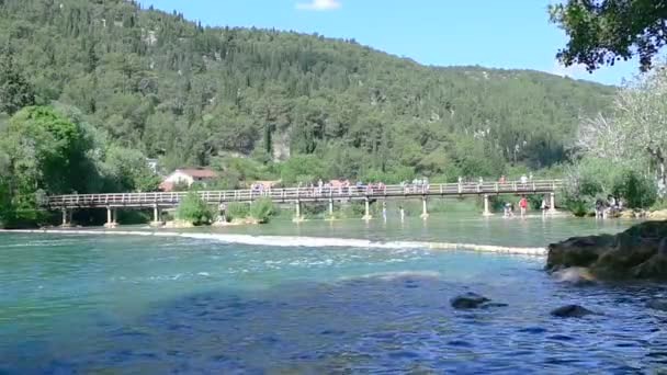 Los Turistas Caminan Por Puente Parque Nacional Krka Uno Los — Vídeo de stock