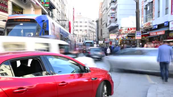 Shot Tramvajové Těžké Dopravy Čtvrti Sirkeci Istanbulu Turecku Května 2018 — Stock video