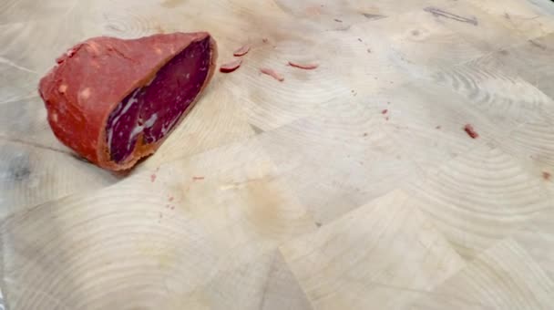 Παστουρμά Τουρκική Πολεμική Αποξηραμένο Κρέας Πιπεράτο Ψητό Βοδινό Καπνιστό Βοδινό — Αρχείο Βίντεο