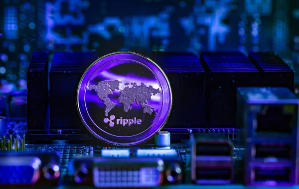 Front view of Ripple(XRP) cryptocurrency physical coin