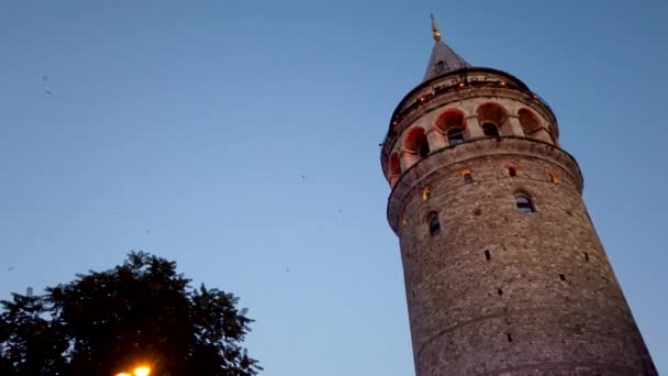 Yavaş Hareket Popüler Antik Galata Kulesi Nin Akşam Manzarası — Stok video