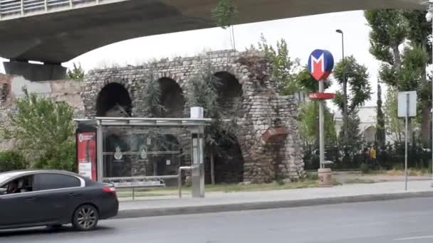 Rozvaliny Starověké Galatské Zdi Nebo Hradby Konstantinopole Nachází Istanbulu Turecko — Stock video