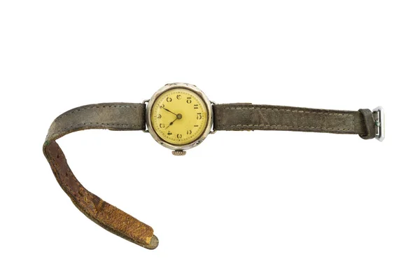 Primer Plano Reloj Pulsera Color Amarillo Estilo Retro Con Correas — Foto de Stock