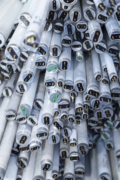 Close Stack Disused Discarded Neon Lamp Tubes Waiting Recycling — Stock Photo, Image