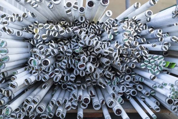 Close Stack Disused Discarded Neon Lamp Tubes Waiting Recycling — Stock Photo, Image