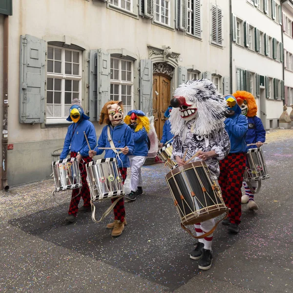 Basel carnival 2019 group of snare drum players — Stock Photo, Image