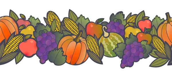 Nahtlose Grenze zur Herbsternte mit Obst und Gemüse. — Stockvektor