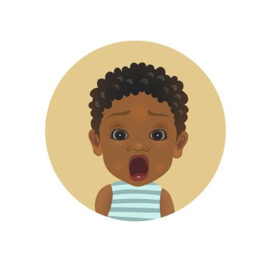 Şirin şok Afro Amerikan ifade bebeğim. Afrikalı çocuk emoji korkuttu. Korkarım yürümeye başlayan çocuk smiley. Korkmuş yüz ifadesi avatar. 