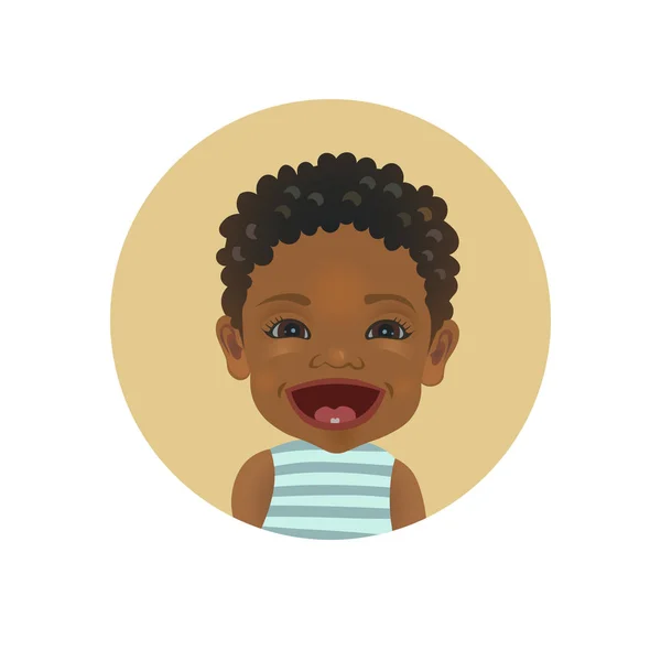 Feliz expresión facial. Emoticono bebé afroamericano. Emoji de niño africano sonriente. Linda piel negra alegre niño sonriente . Vectores De Stock Sin Royalties Gratis