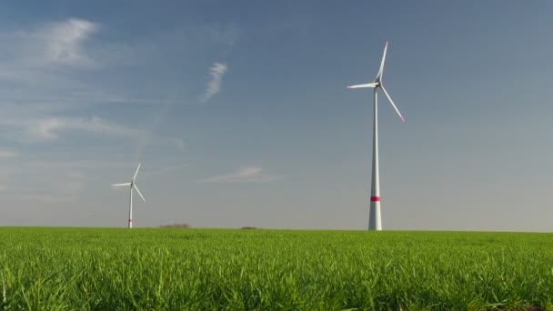 Rotating Wind Turbines Blue Sky — Stock Video