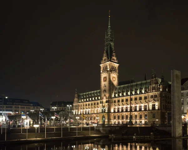 Antiguo Ayuntamiento Hamburgo Por Noche Vista Desde Lado Derecho — Foto de Stock