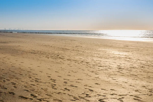 boş cadzand beach akşam, yansıma güneş su, Kuzey Denizi, Hollanda