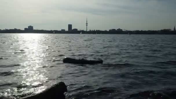 Agua Movimiento Lento Atardecer Binnenalster Hamburgo Alemania — Vídeos de Stock