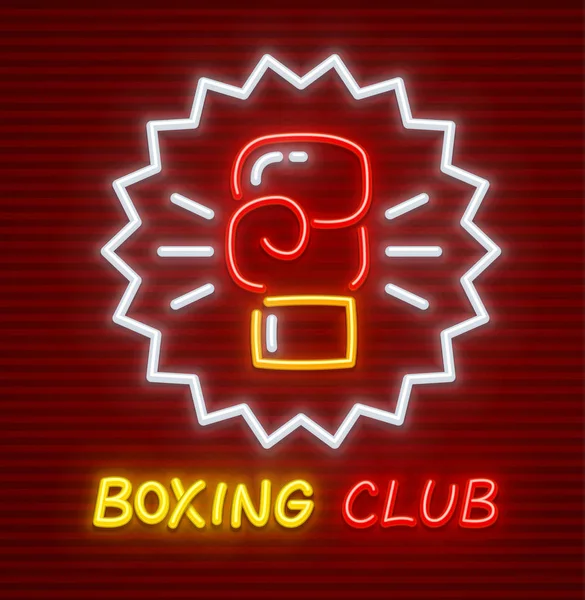 Boxing club handske för boxer neon ikonen — Stock vektor