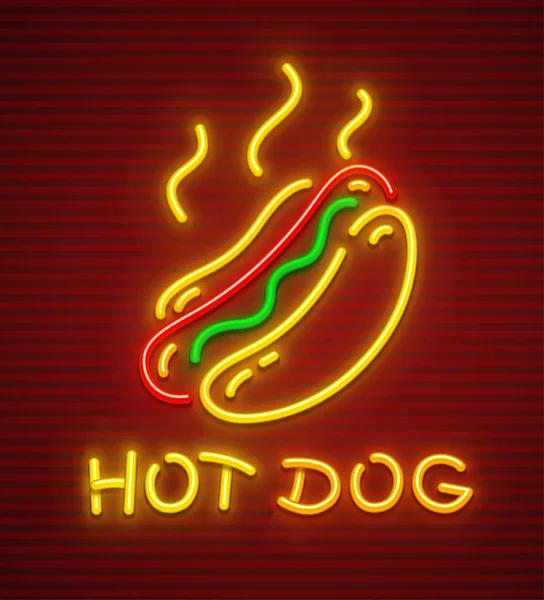 Гаряча собака неонова ікона швидкого харчування ковбаса — стоковий вектор