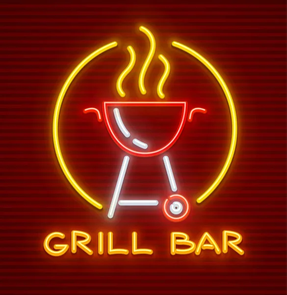 Grill bar neon icon equipment for bbq picnic — Stock Vector