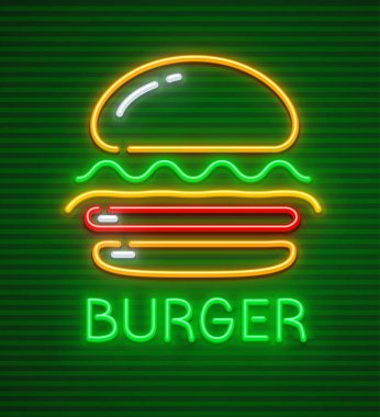 Burger Neon Icon Hamburger Fast Food Sembolü