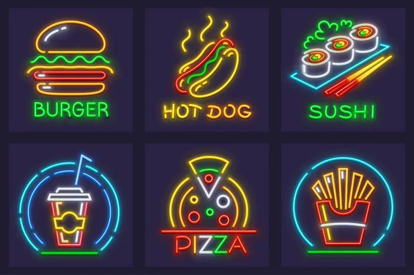 Lokanta neon simgeler hamburger kümesi