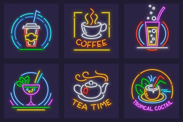 Set of neon icons with beverages Cola. — Stock Vector