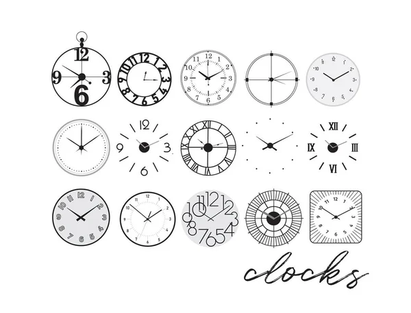 Relojes Colección Vector Ilustración Iconos Reloj — Vector de stock